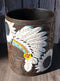Western American Indian Chief Headdress Eagle Feathers Waste Basket Trash Bin