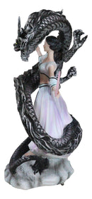 Legends Oriental Black Dragon King With Red Fans Geisha Dancer Fairy Figurine