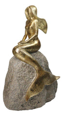 Gold Leaf Resin Mermaid Siren Sunbathing On Giant Ocean Rock Figurine 10.75"H