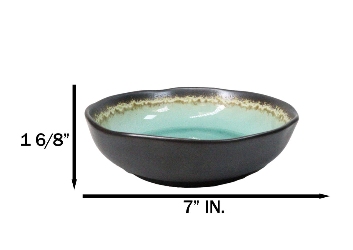 Pack Of 6 Crackle Green Midori Kannyu Round Flair Deep Plates Shallow Bowls 15oz