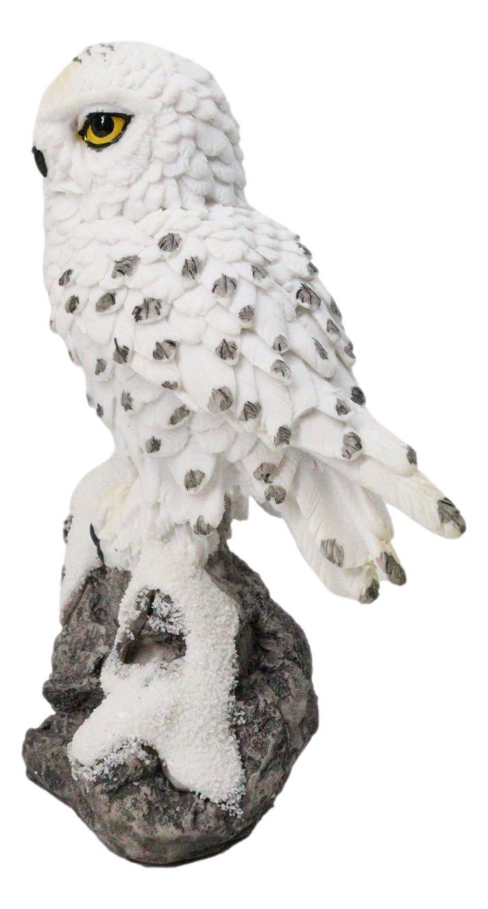 Tundra Forest Lone Snow White Owl Perching On Tree Branch Figurine 5"H