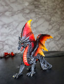Gothic Guardian Black Spiked Fire Dragon Figurine With Ember Flame Wings