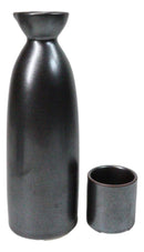 Black Iron Clay Tetsu Kesho Porcelain Sake Carafe Flask 9oz & 4 Ochoko Cups Set