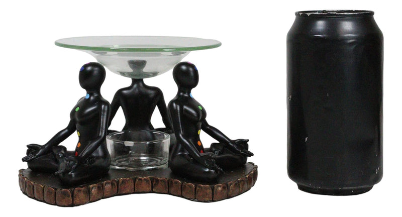 Chakra Zones Black Yoga Avatars Meditating On Lotus Candle Heat Oil Burner Decor