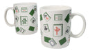 Set Of 2 Green White Chinese Mahjong Character Tiles Ceramic Mug Cups 11oz