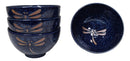 Made In Japan Auspicious Dragonfly Blue Rice Soup Dessert 8oz Bowls Set of 4