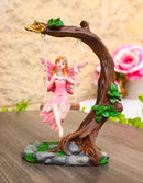 Pink Tribal Fairy On Tree Branch Swing With Pink Wings & Amber Hair Figurine