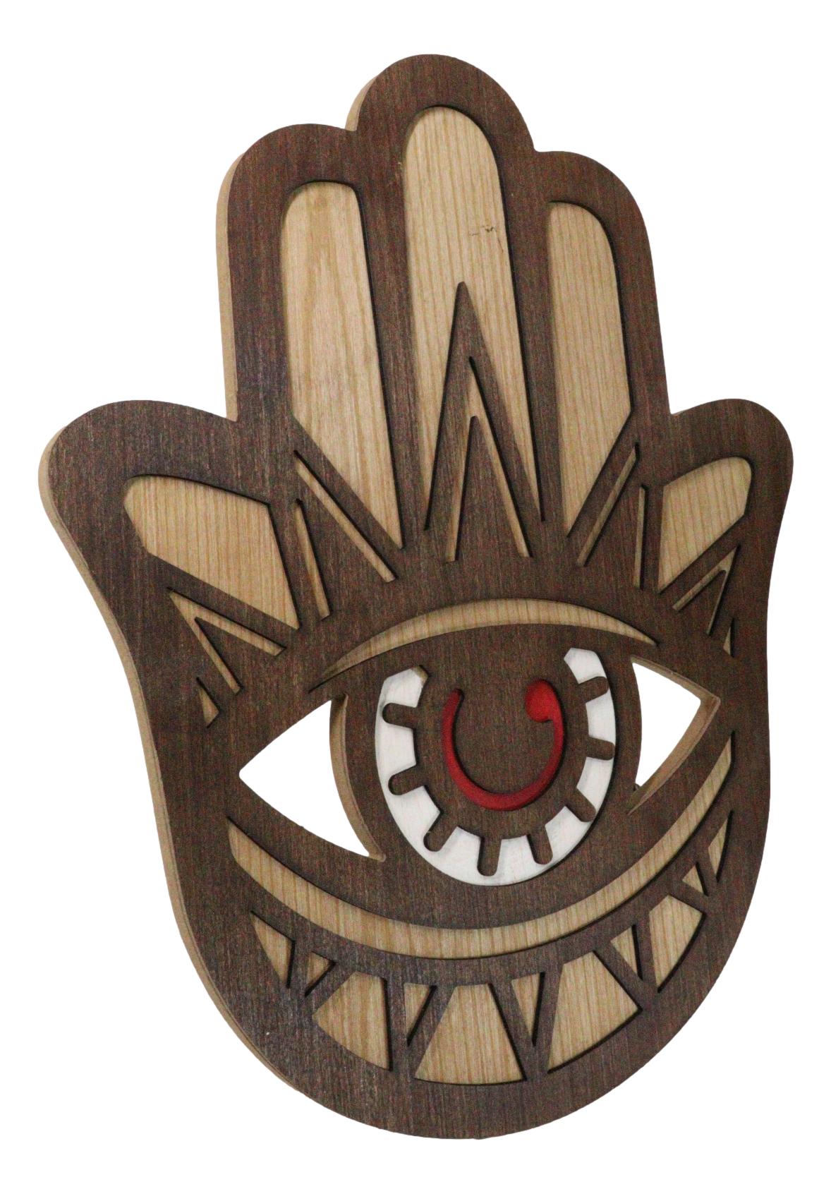 Hand of Fatima Hamsa Palm with Evil Eye Amulet of Protection MDF Wood Wall Decor