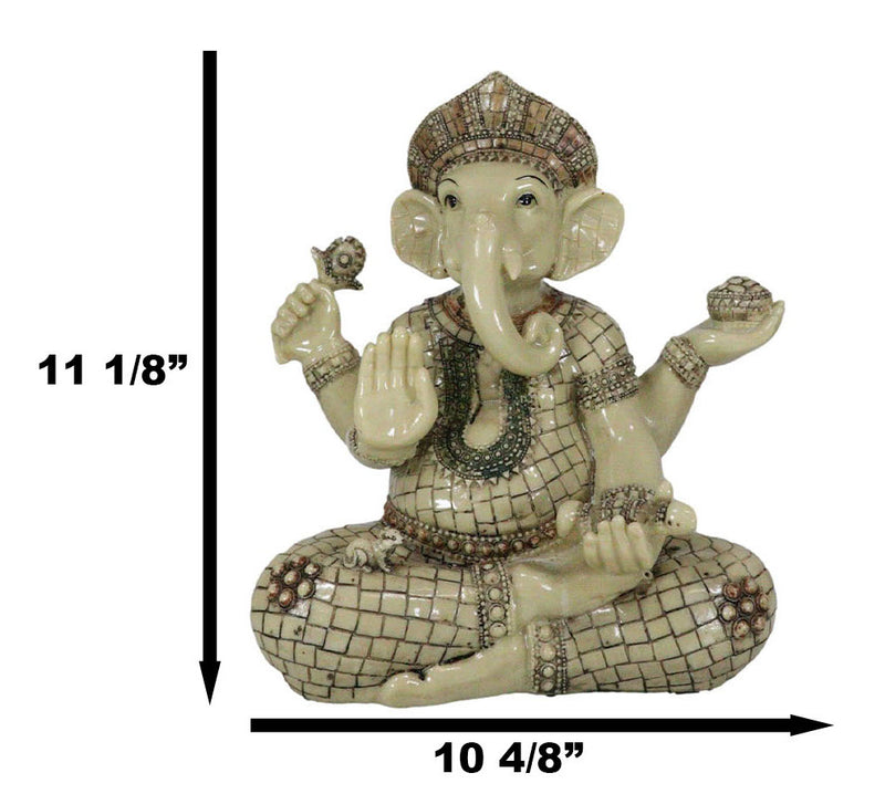 Ebros 11" Tall Hindu Ganesha in Meditation Holding Bowl Conch and Lotus Statue - Ebros Gift