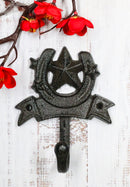 Set Of 2 Cast Iron Rustic Western Cowboy Lone Star Horseshoe Coat Hat Wall Hooks