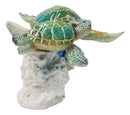 Green Sea Turtles Family Swimming By Coral Reef Sea Anemone Blue Fish Figurine