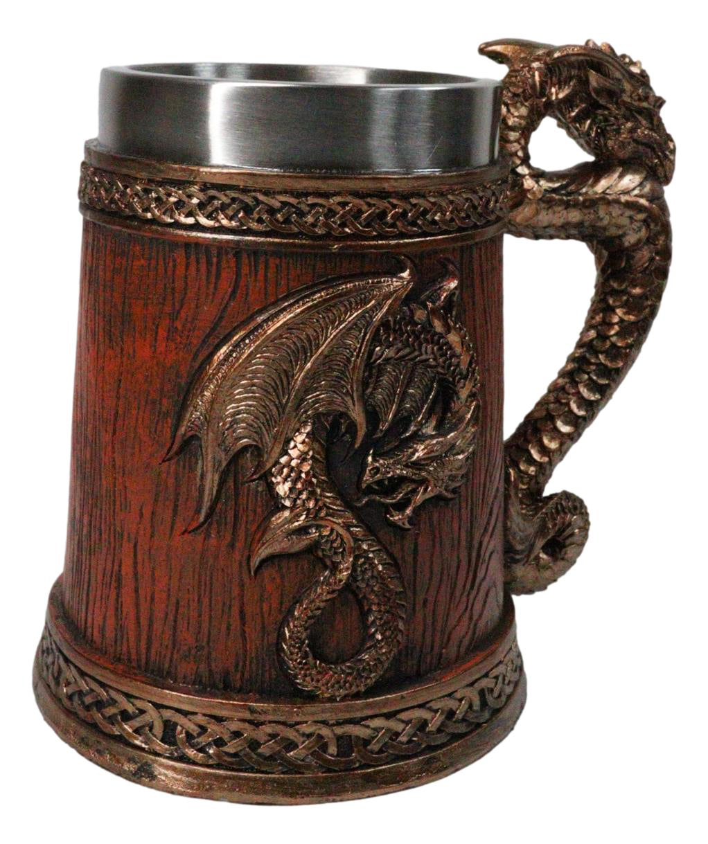 Large Dragon Barrel Mug with Sword Sculpted Handle – Medieval Drink Tankard 20oz