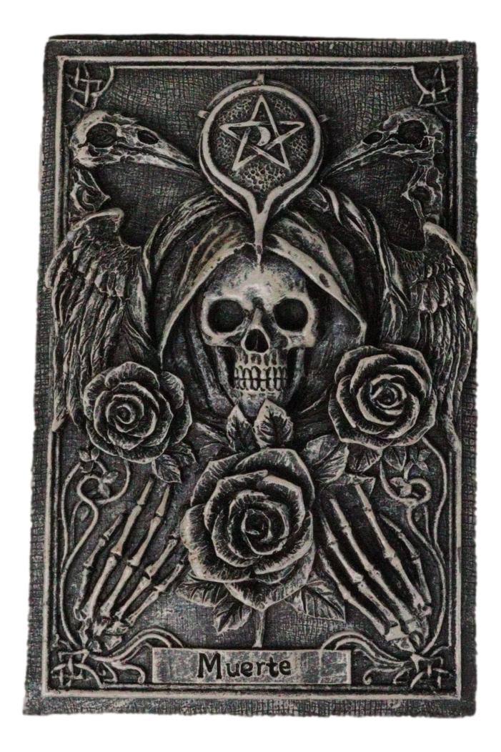 Santa Muerte Day Of The Dead Skull Pentagram Roses Tarot Cards Trinket Box - Ebros Gift