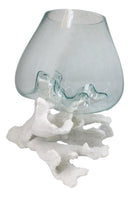Marine Hand Made White Coral Polyps With Molten Glass Terrarium Bowl Large 15H"