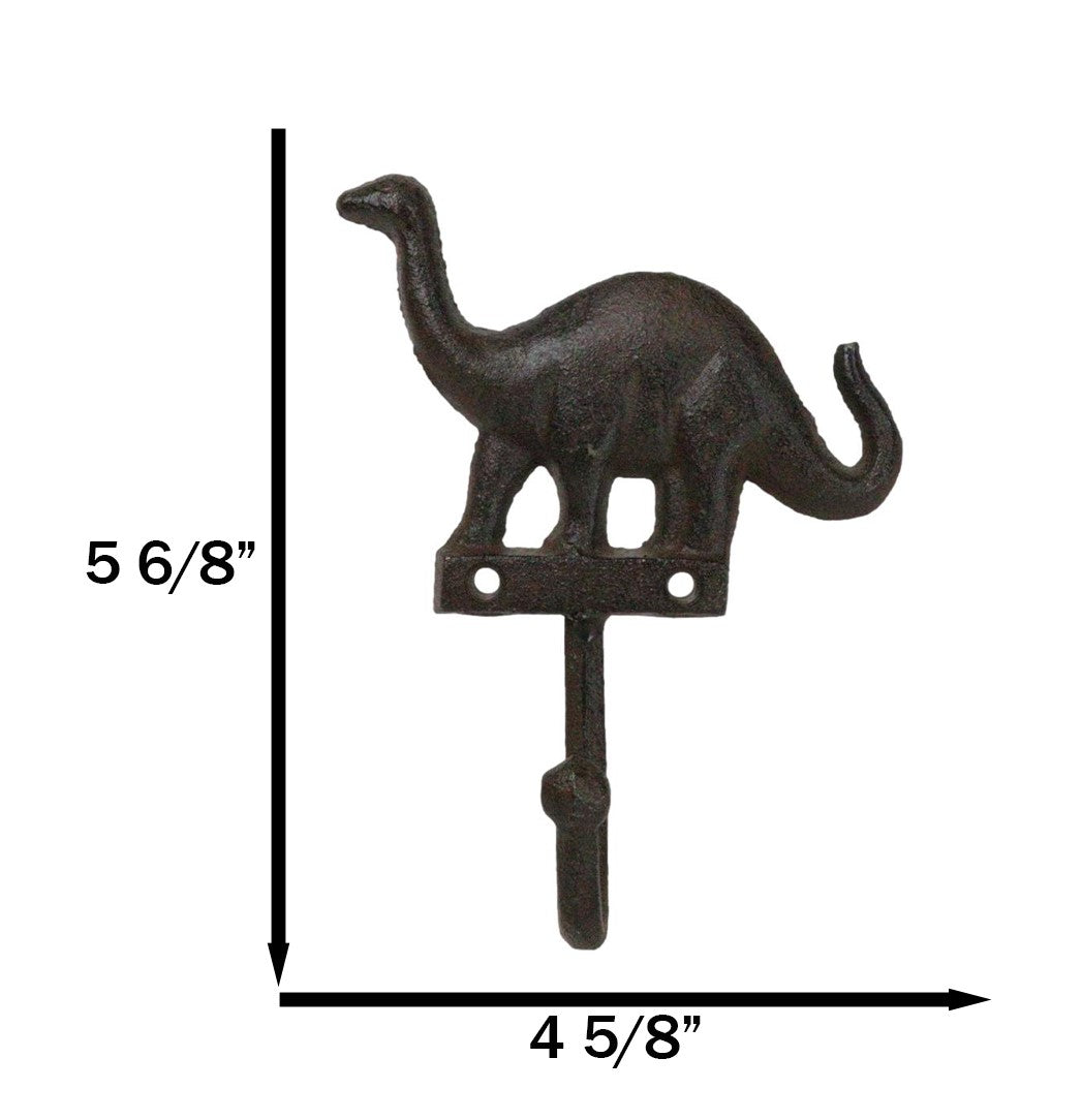 Pack Of 3 Cast Iron Rustic Jurassic Long Neck Brachiosaurus Dinosaur Wall Hooks