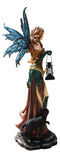 Large 4.5 Ft Moon Spell Caster Fairy With Owl Cat And Solar LED Lantern Statue