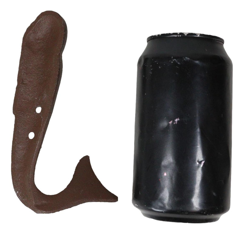 Set of 2 Cast Iron Nautical Sperm Whale Tail Wall Hooks In Rust Bronze Finish