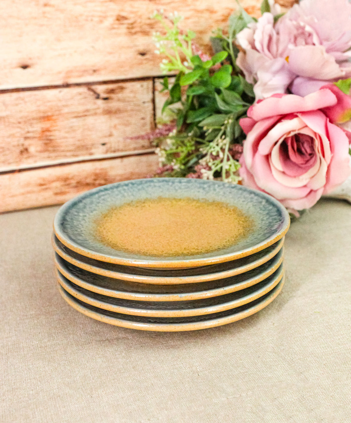 Set Of 5 Blue River Ao Nagashi Round Appetizer Dessert Salad Ceramic Plates 6"D