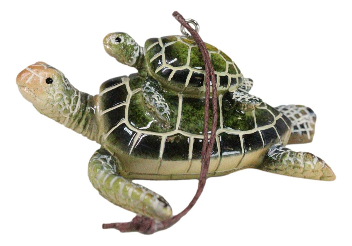 Set Of 6 Green Mother and Baby Sea Turtles Marine Wall Decor Tree Ornaments