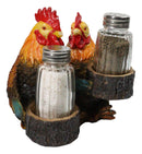 Rooster & Hen Salt and Pepper Shaker Holder Country Rustic Farmhouse Chicken