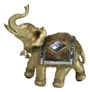 Golden Feng Shui Trunk Up Elephant With Gemstones Bullhook Tapestry Figurine