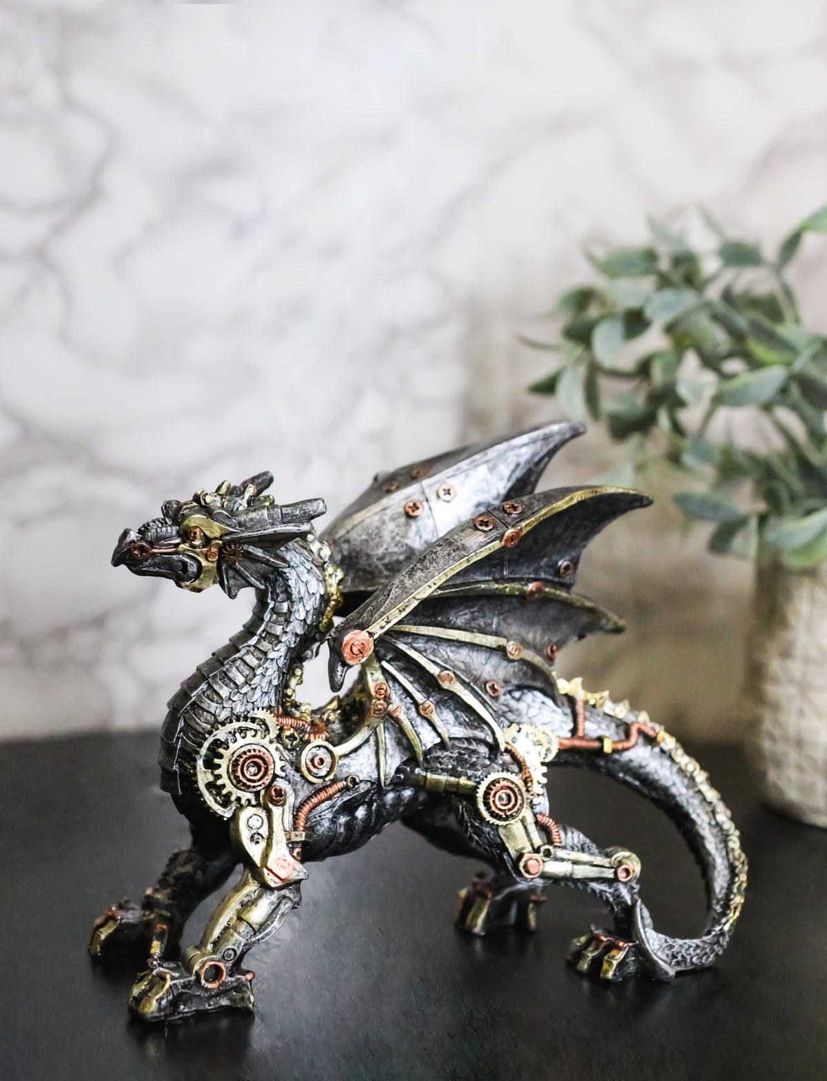 Steampunk Dragon Mechanical Cyborg Robot Sculpture Gears & Clockwork Details