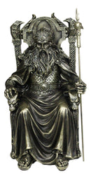 Norse Viking Odin The Alfather Sitting On A Throne with Raven Spear Statue