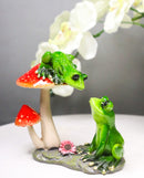 Love Affair Green Pond Frogs Couple in Courtship by Toadstool Mushrooms Figurine