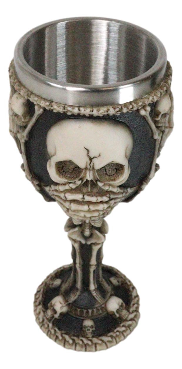 Wise Vintage See Hear Speak No Evil Skeleton Bone Skulls Wine Goblet Chalice - Ebros Gift