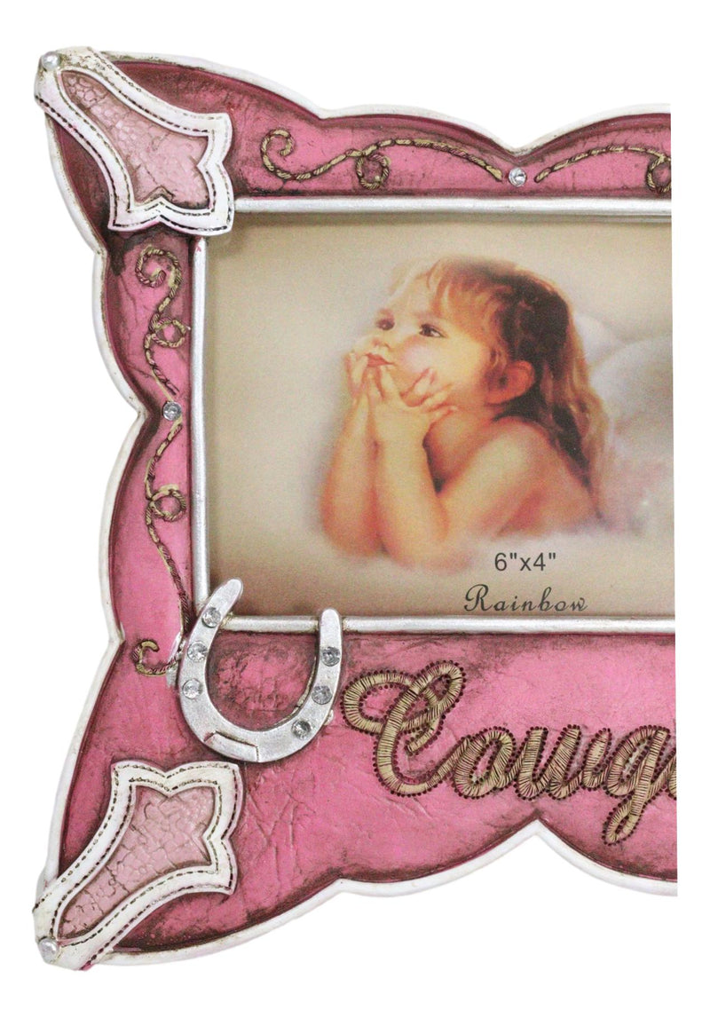 Western Cowgirl Pink Faux Leather Horseshoe Picture Frame Wall Or Easel 4"X6"