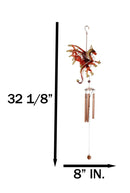 Medieval Fantasy Red Gold Fire Dragon Cross Art Glass Gemstones Metal Wind Chime