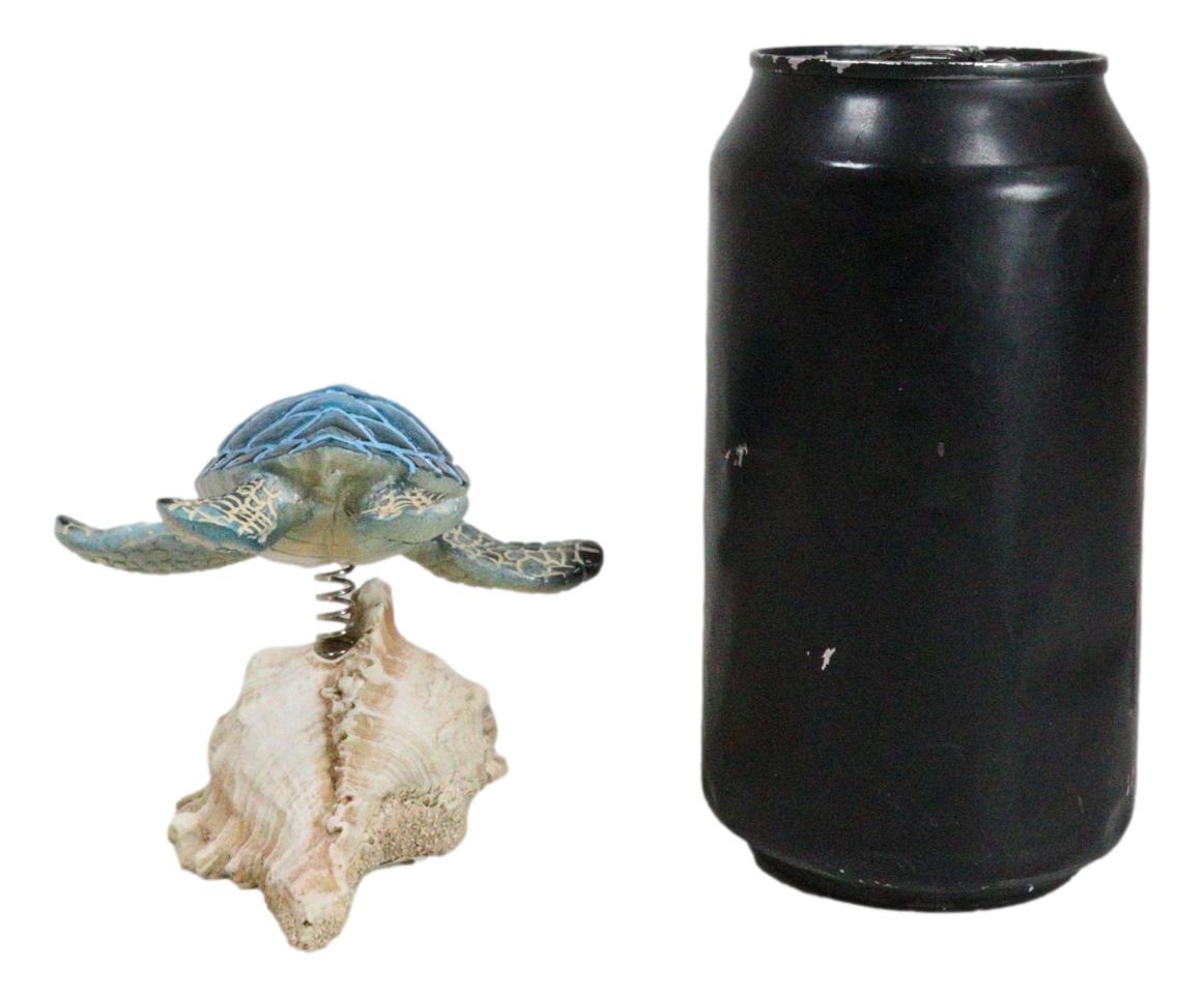 Ocean Marine Blue Sea Turtle Swimming Over Conch Shell Spring Bobble Figurine