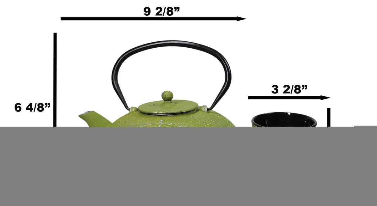 Green Dragonfly Traditional Tetsubin Cast Iron Tea Pot With 4 Cups Set 37oz