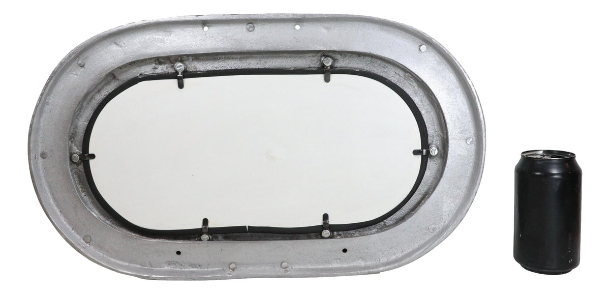 Polished Aluminum Nautical Marine Oval Ship Porthole Folding Wall Mirror 19"L