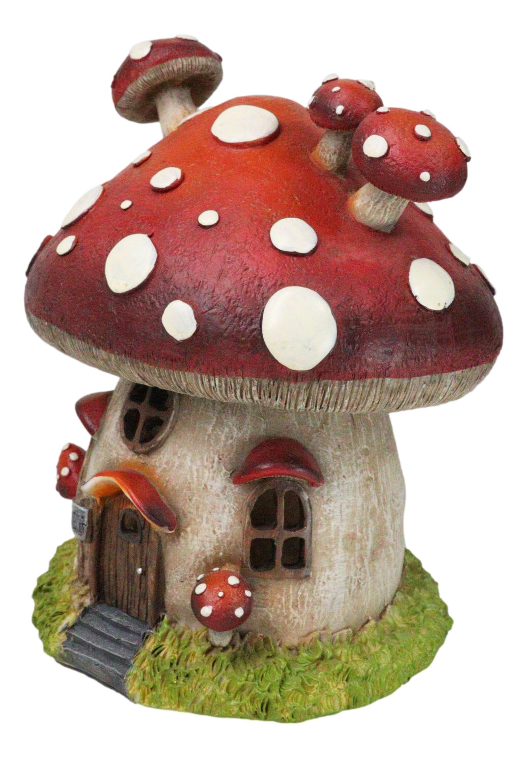 Fairy Garden Giant Toadstool Mushrooms Cottage House With LED Light Figurine - Ebros Gift