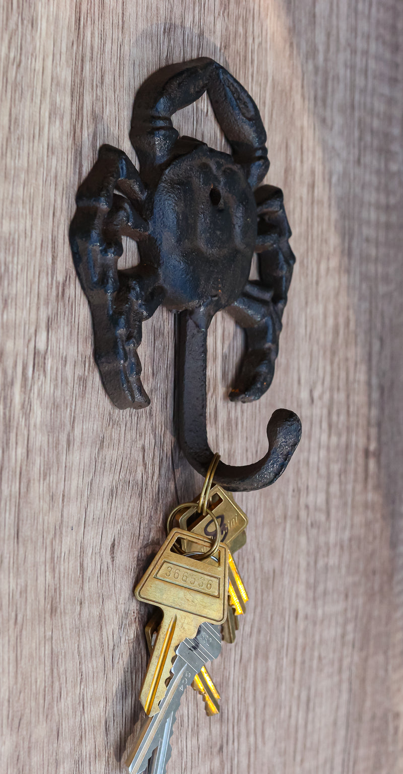 Pack of 2 Cast Iron Rustic Nautical Coastal Sea Shellfish Crab Wall Coat Hooks