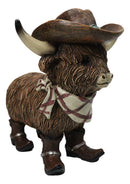 Western Scottish Highlands Cattle Cow Turquoise Rock Cowboy Hat Boots Figurine
