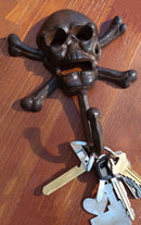 Set of 2 Macabre Halloween Pirate Ghastly Skull Skeleton Crossed Bones Wall Hook