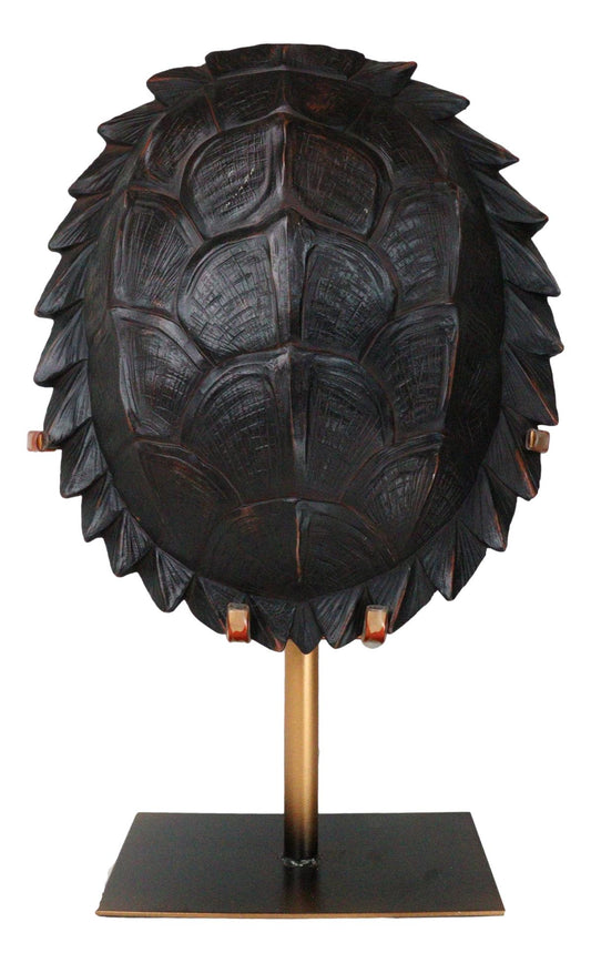 Large Nautical Marine Jagged Shell Faux Sea Turtle Sculpture With Pole Stand