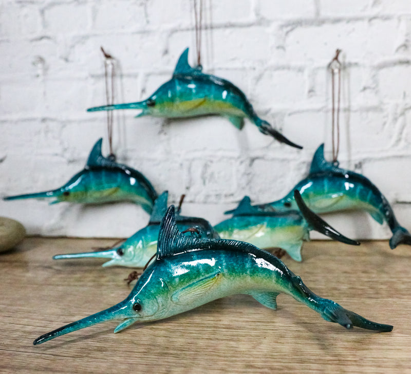 Set Of 6 Nautical Blue Swordfishes Ocean Marine Wall Decor Tree Ornaments