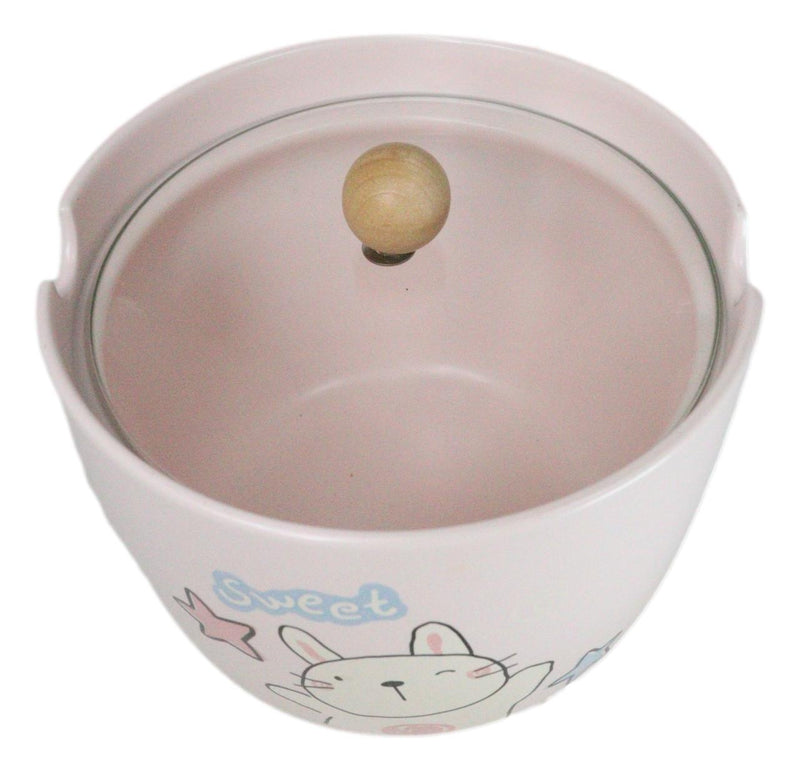 Whimsical Anime Sweet Rabbit Donburi Ramen Soup Bowl With Chopsticks And Lid