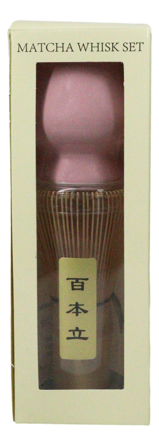 Ebros Pink 3 Piece Matcha Whisk Bamboo Chasen Scoop And Ceramic Stand Set