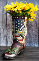 Rustic Western USA Flag Military Cross Olive Branch Cowboy Boot Vase Planter