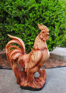 Rustic Farmhouse Rooster Figurine Faux Wood Carved Look Decorative Chicken