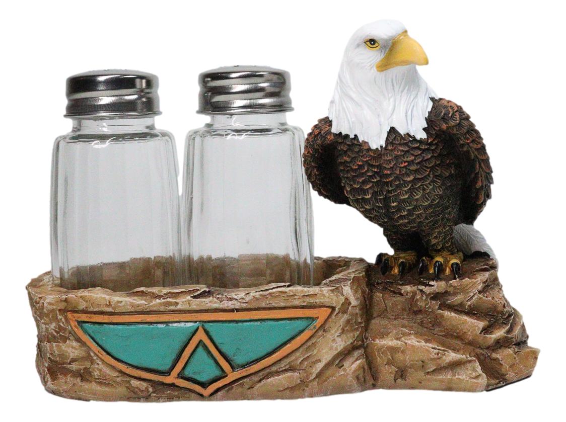 Wild Heritage Bald Eagle On Rock Southwestern Symbol Salt & Pepper Shaker Holder
