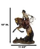 Rustic Western Cowboy With Hat And Rope On Rearing Bronco Horse Rodeo Figurine