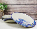 Set Of 4 Hokusai The Great Wave Of Kanagawa Mount Fuji 11"D Round Dinner Plates