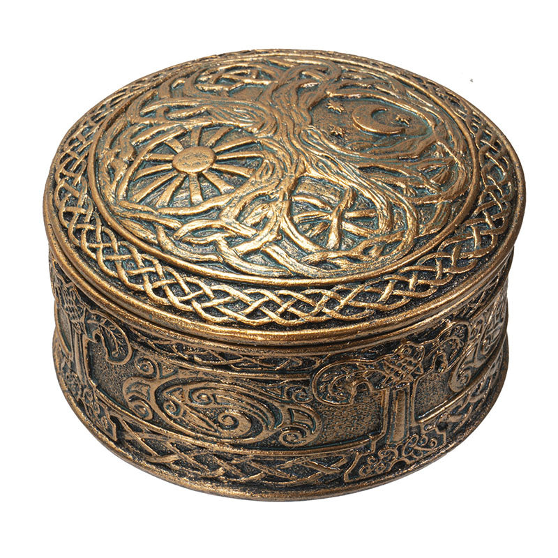 Sacred Moon And Sun Celtic Knotwork Yggdrasil Tree Of Life Wicca Trinket Box