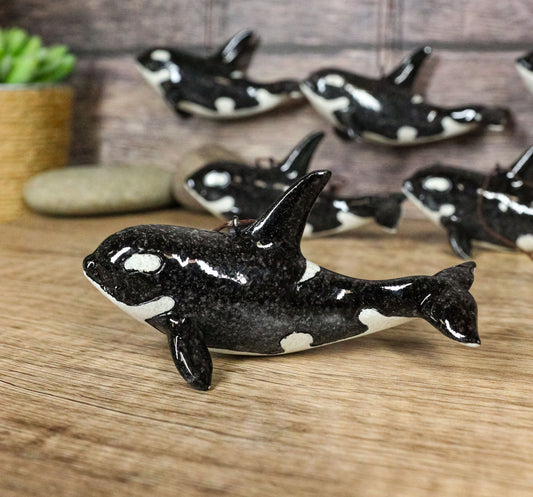 Set Of 6 Nautical Black Orca Whales Ocean Marine Wall Decor Tree Ornaments