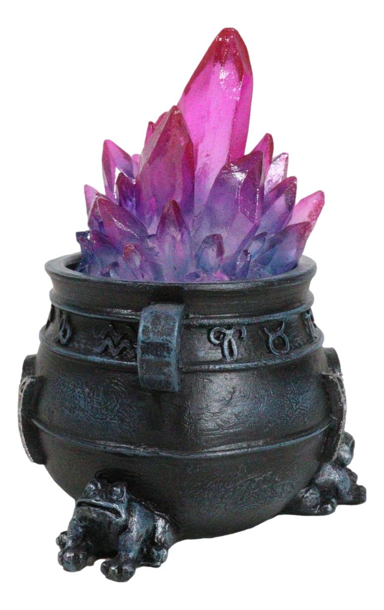 Wicca Triple Moon Pentagram And Zodiac Symbols LED Crystals Cauldron With Toads